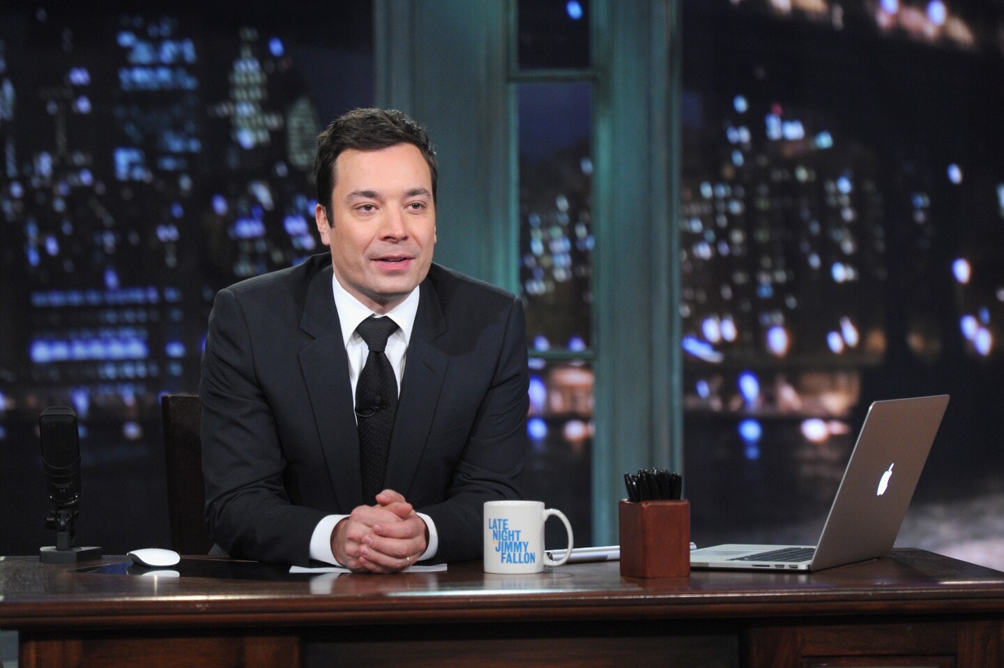 Andy Samberg Visits "Late Night With Jimmy Fallon" at Rockefeller Center on February 7, 2014 in New York City. 