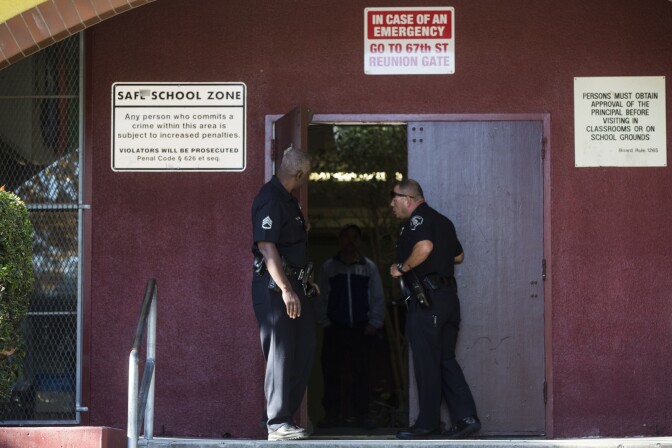 San Pascual Avenue Elementary School in Highland Park and all LAUSD schools are closed following Tuesday's threat of violence on Dec. 15, 2015.