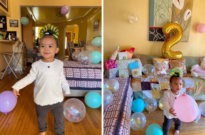 Eden celebrates her second birthday with colorful balloons