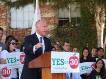 California Gov. Jerry Brown speaks in support of Prop. 30 at a rally of UCLA students on campus, Oct. 16, 2012