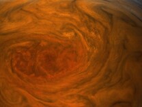An enhanced and adjusted image from Juno's flyby of the Great Red Spot on July 11.