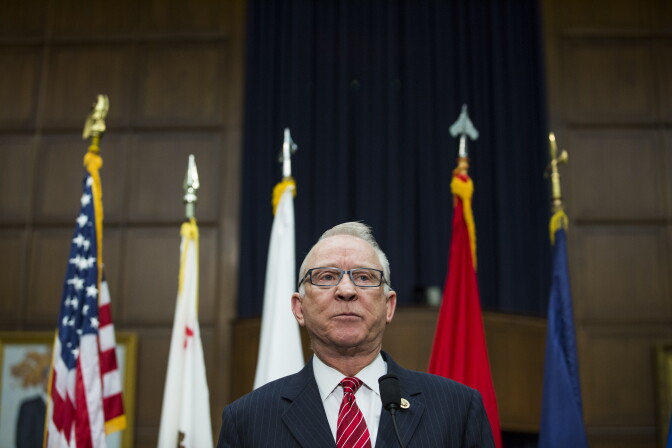 WASHINGTON, DC - JANUARY 16:  U.S. Rep. Buck McKeon (R-CA) makes a statement announcing he will not seek re-election and that he will retire from the House of Representatives, in the Rayburn House Office Building on Capitol Hill, January 16, 2014 in Washington, DC. The 75-year-old McKeon has served California's 25th congressional district since 1993 and has been the Chairman of the House Armed Services Committee since 2011. (Drew Angerer/Getty Images)