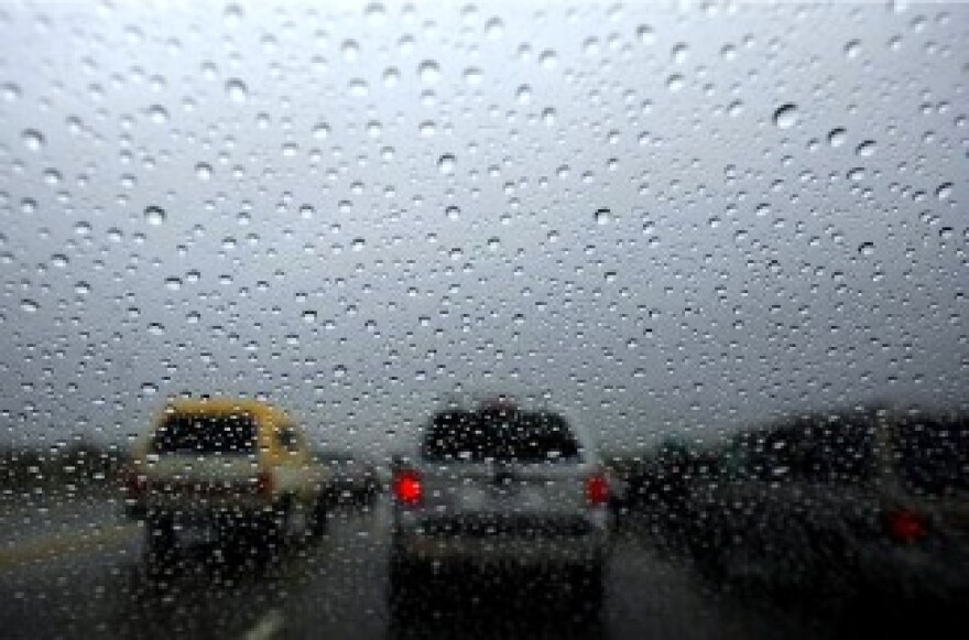 Cars sit in traffic during torrential rain in Southern California.