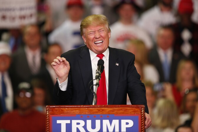 Republican presidential candidate Donald Trump speaks during a campaign rally Monday, March 7, 2016, in Madison, Miss. (AP Photo/Brynn Anderson)