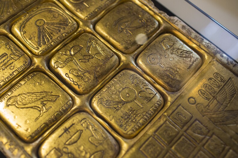 The actual golden tablet from the first "Night at the Museum" film hangs in Shawn Levy's office at 21 Laps Entertainment.