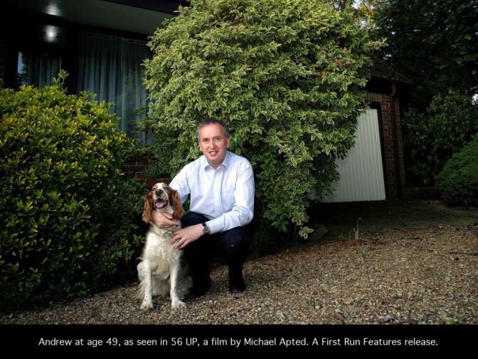 Andrew at 49 yrs . .The latest instalment of  ITV’s landmark documentary series returns to the channel this year to visit the group of people whose lives have been documented since they were seven, to see where they are now, in 56 Up.