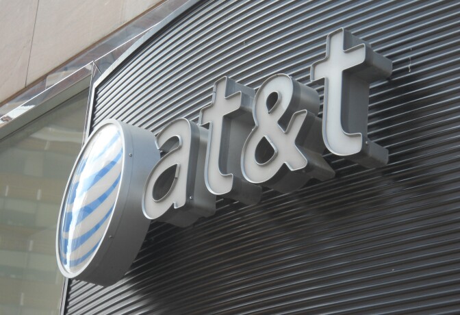 The AT&T logo is seen on June 2, 2010 in Washington DC.
