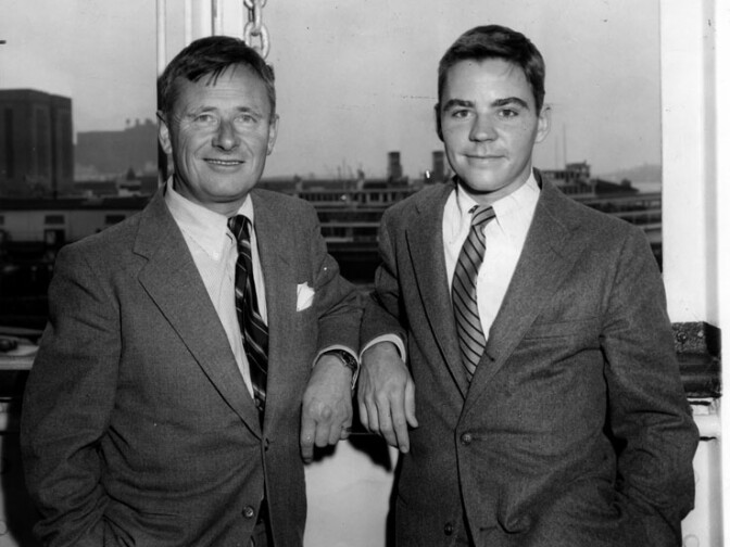 Noted author Christopher Isherwood with Donald Bachardy as they sailed for Italy in 1955 for a brief vacation. 