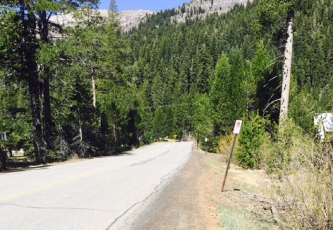 No snow is visible at the Phillips Station snow course on 3/29/15, days before the April 1 snowpack reading. The average amount of snow on April 1 is 66.5 inches. 