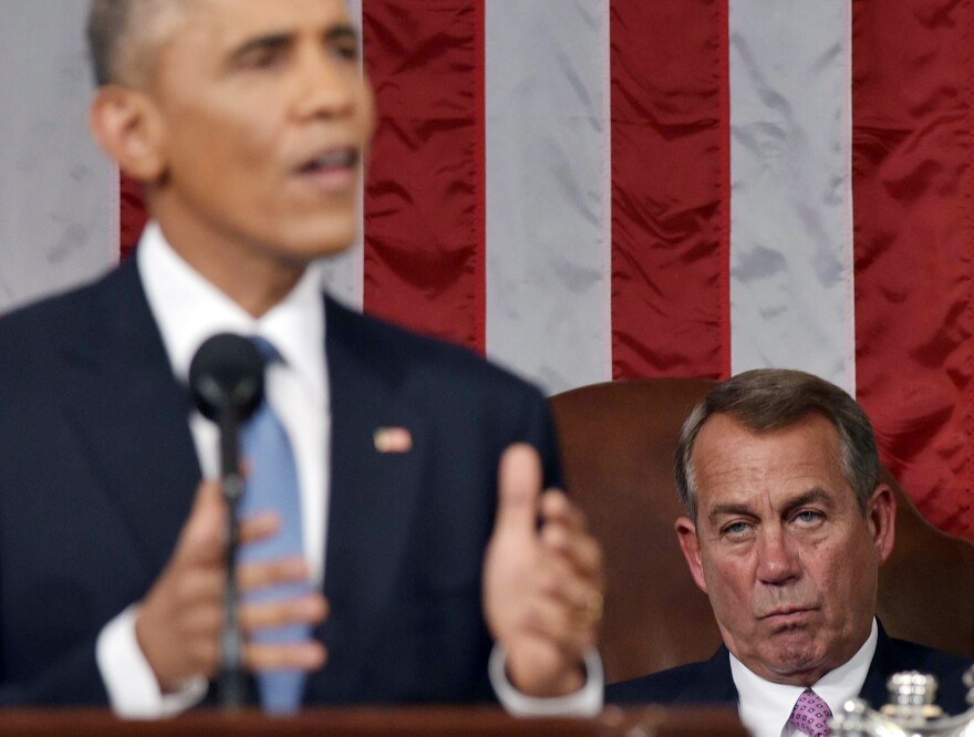 WASHINGTON, DC - JANUARY 20:  House Speaker John Boehner (R-OH) listens to U.S. President Barack Obama deliver the State of the Union address on January 20, 2015 in the House Chamber of the U.S. Capitol in Washington, DC. Obama was expected to lay out a broad agenda to address income inequality, making it easier for Americans to afford college education, and child care.  (Photo by Mandel Ngan-Pool/Getty Images)
