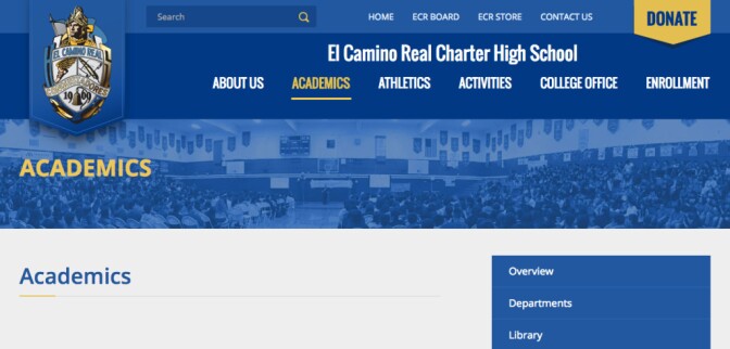 A screen shot of El Camino Real Charter High School's website 