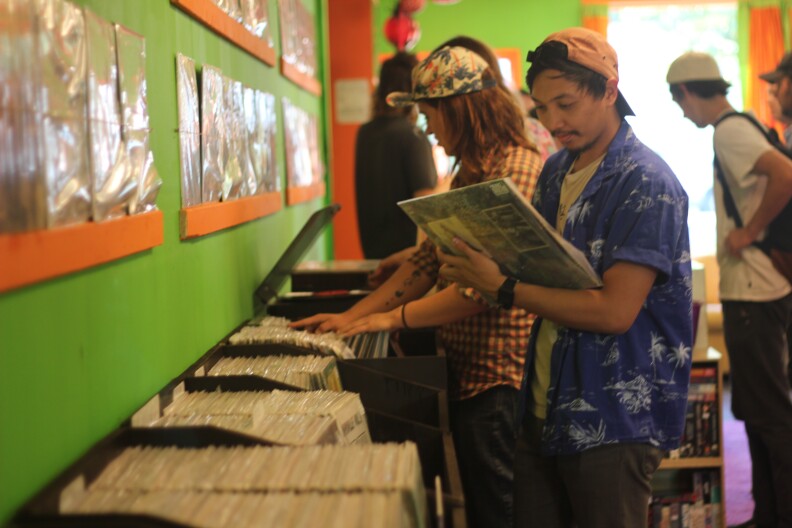 Shoppers at opening day of the new Gnarburger in LA's Cypress Park neighborhood. 