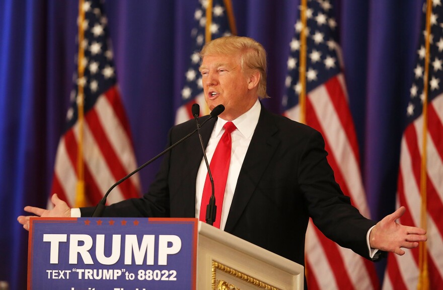 Republican presidential candidate Donald Trump speaks during a press conference at the Trump National Golf Club Jupiter on March 8, 2016 in Jupiter, Florida.