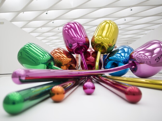 Jeff Koons' "Tulips" are on display as part of the inaugural installation at The Broad in Downtown LA, which opens to the public on Sunday, Sept. 20, 2015.