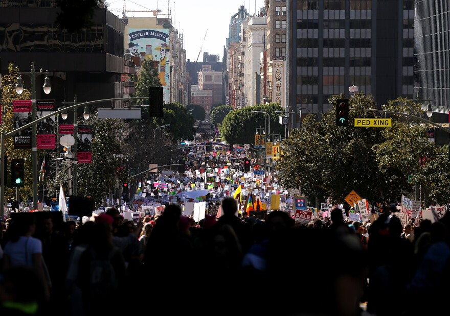 File: Marchers fill Hill Street during the Women's March on Jan. 21, 2017 in Los Angeles.