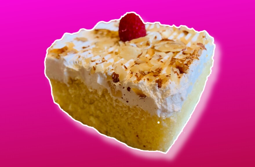 Image of a tres leches cake from Versailles Cuban restaurant.