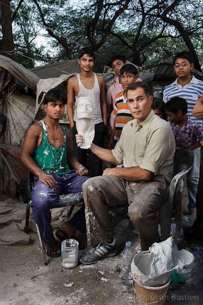 Eriksen poses with Minar, a young trash collector from New Dehli who he recently casted.