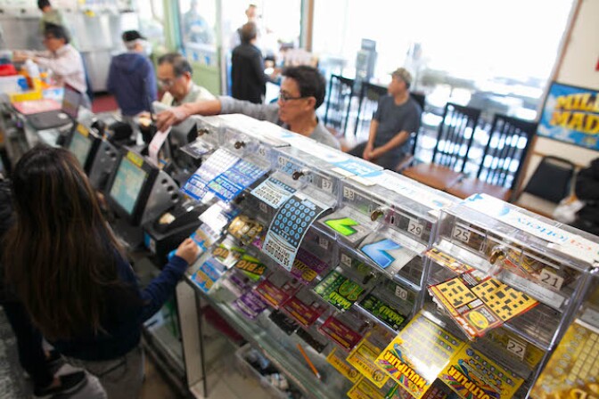 Launderland, a store in Orange County, Calif. has a large selection of lottery tickets available for customers, who play the lottery at higher rates than other counties in Southern California.