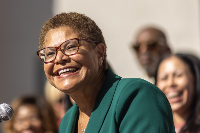 Watch As LA Mayor Karen Bass Unveils Proposal To Address Nearly $500 Million Budget Deficit | LAist