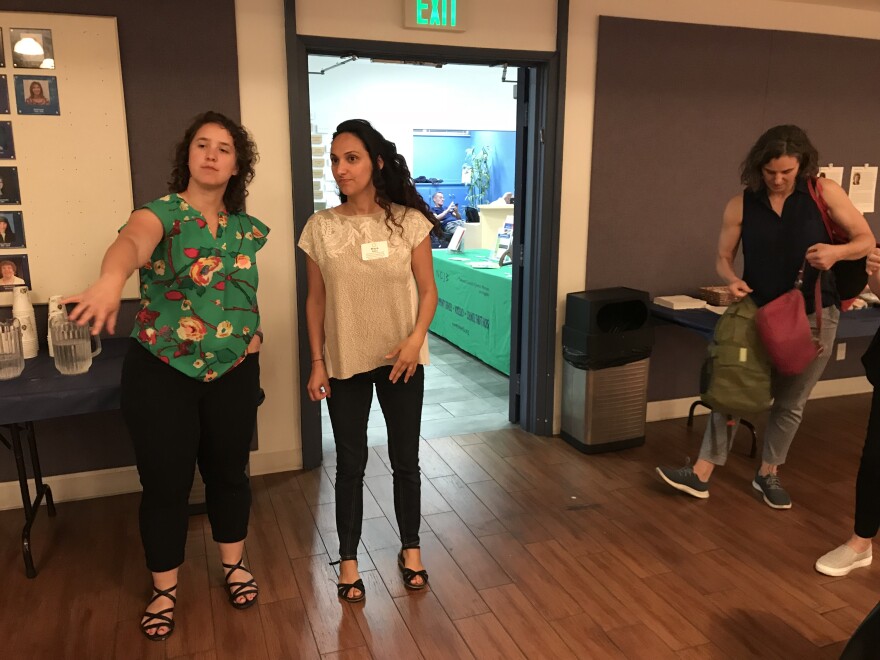 Different Jewish organizations have banded together to hold phone banks for Senate Bill 10. From l. to r.: Anjuli Kronheim Katz of Bend the Arc; Maya Paley of the National Council of Jewish Women and Brooke Wirtschafter of IKAR, a Jewish congregation.
