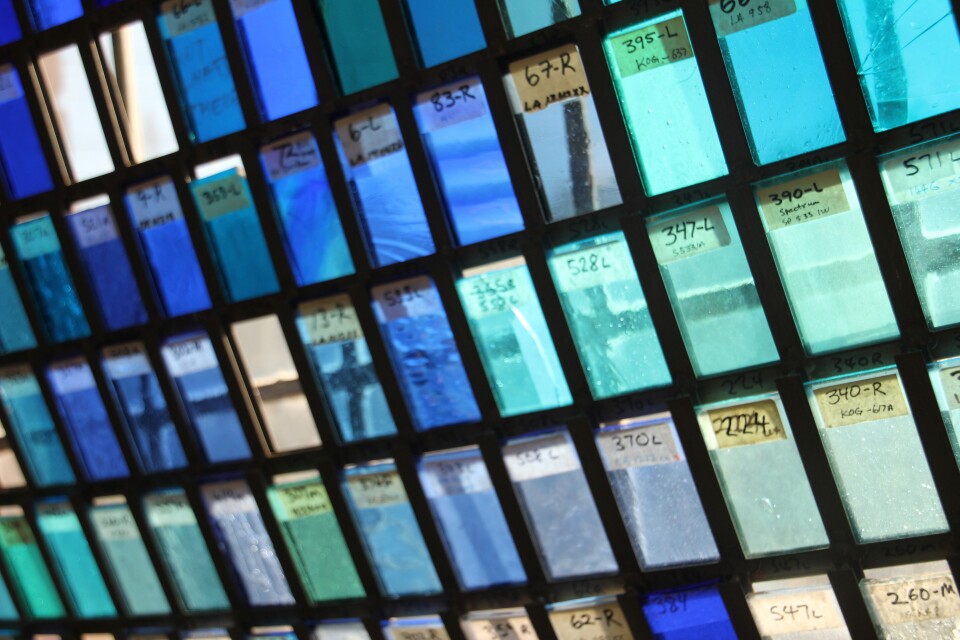 Shades of blue in the glass room at the Judson Studios.