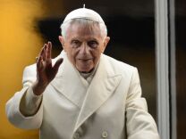 This file picture taken on December 31, 2012 shows Pope Benedict XVI arriving to pray in front of the nativity crib in Saint Peter's Square after celebrating the Vespers and Te Deum prayers in Saint Peter's Basilica at the Vatican. Pope Benedict XVI on February 11, 2013 announced he will resign on February 28, a Vatican spokesman told AFP, which will make him the first pope to do so in centuries.
