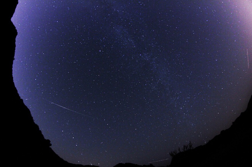 A photo of the Perseid meteor shower at Azusa Canyon in 2010.