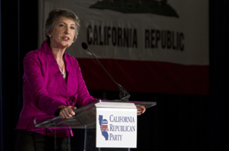 California GOP Senate challenger Carly Fiorina speaks to supporters at the California Republican Party 2010 Fall Convention Saturday, Aug. 21, 2010, in San Diego. From left to right, in the photo below, Tony Strickland, Republican gubernatorial candidate Meg Whitman, Damon Dunn, and Abel Maldonado thank supporters after speaking at the California Republican Party 2010 Fall Convention Friday, Aug. 20, 2010, in San Diego.
