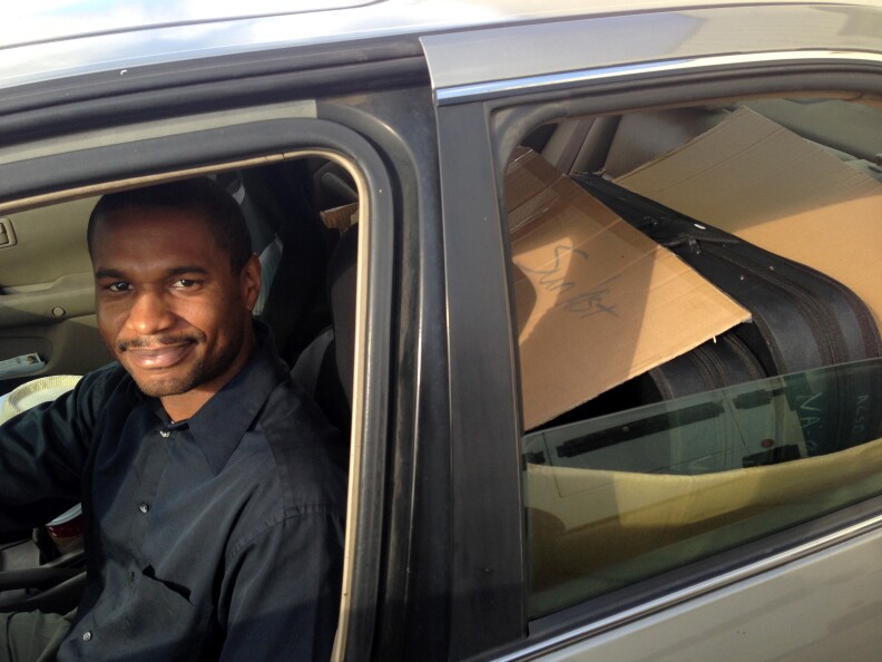 Music teacher Chad Jackson, from the OC Symphony, packed his car full of violins and violas to deliver to Olive Elementary School in Anaheim City School District. 