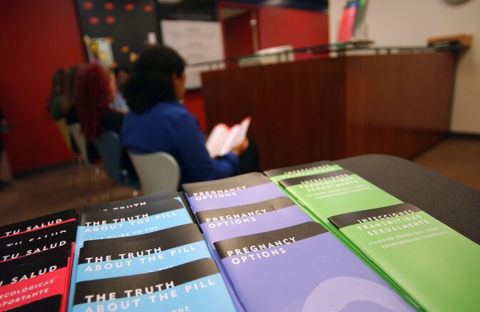 SAN FRANCISCO, CA - MARCH 29:  Pamphlets are on display inside the waiting room of the Planned Parenthood Golden Gate offices on March 29, 2004 in San Francisco, California. Planned Parenthood went to court in California March 29 to fight a proposed law which could ban abortions after 12 to 15 weeks of pregnancy.  (Photo by David Paul Morris/Getty Images)