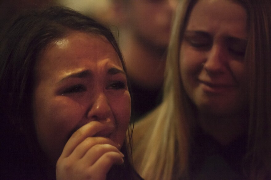 Students from Marysville-Pilchuck High School grieve during a vigil at the Grove Church on Oct. 24, 2014 in Marysville, Washington.