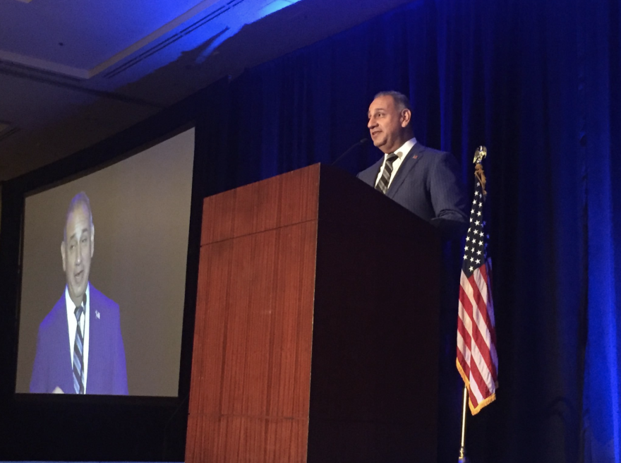 Democratic Congressman Gil Cisneros speaks at the Orange County Democratic Party's Truman Awards Dinner in Anaheim on Saturday, Sept. 28, 2019.