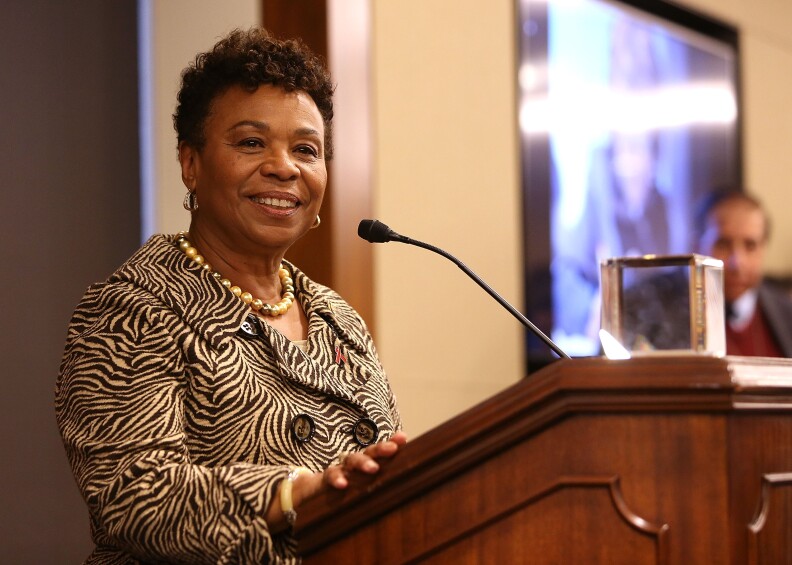 WASHINGTON, DC - FEBRUARY 29:  Rep. Barbara Lee (D-CA) accepts the Elizabeth Taylor Legislative Leadership Award at the AIDSWatch 2016 Positive Leadership Award Reception at the Rayburn House Office Building on February 29, 2016 in Washington, DC.  (Photo by Paul Morigi/Getty Images for The Elizabeth Taylor AIDS Foundation)