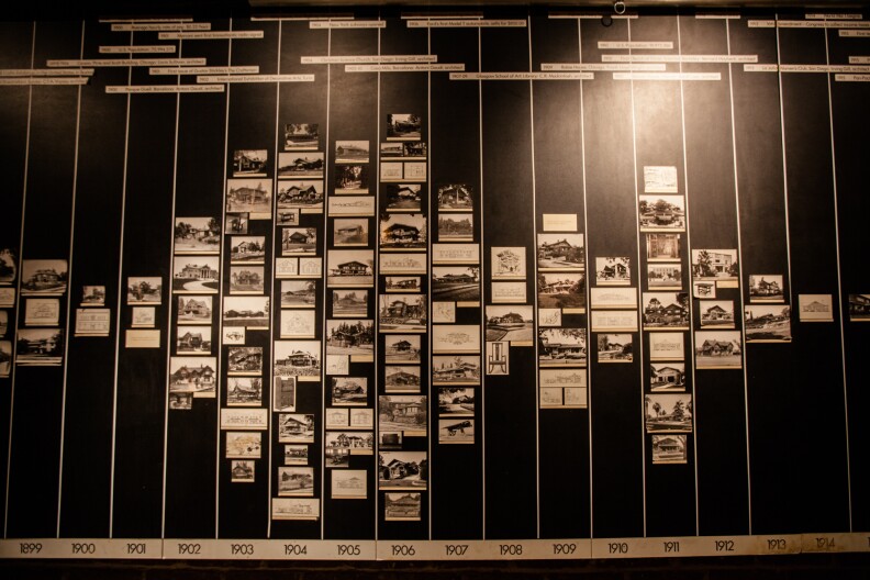 Photos in the basement show the Gamble House through the decades.