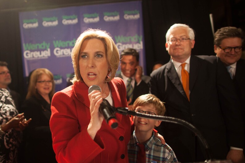 City Controller Wendy Greuel speaks to her supporters after moving forward to a runoff against Councilman Eric Garcetti in the race for Los Angeles mayor on March 6.