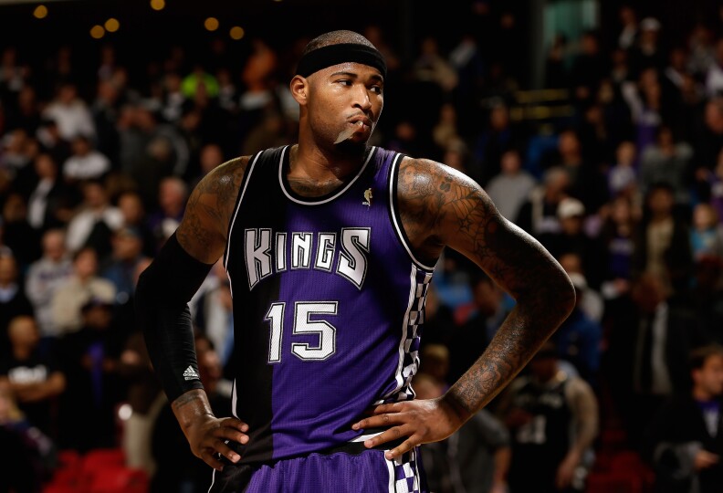 DeMarcus Cousins #15 of the Sacramento Kings stands on the court during the final minute of their loss to the San Antonio Spurs at Sleep Train Arena on February 19, 2013 in Sacramento, California.   