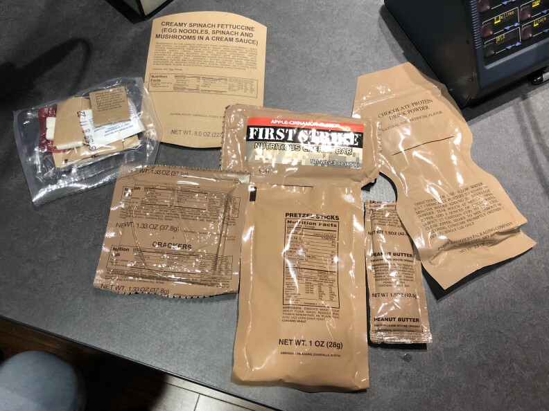 Contents of the creamy spinach fettuccine MRE that A Martinez tried.