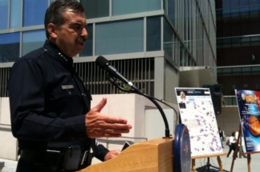 Los Angeles Police Chief Charlie Beck speaks to reporters about the Dodgers Stadium beating case on June 2, 2011.
