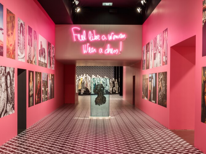 A view inside the "Journey of a Dress" exhibition honoring the 40th anniversary of Diane Von Furstenberg's wrap dress.