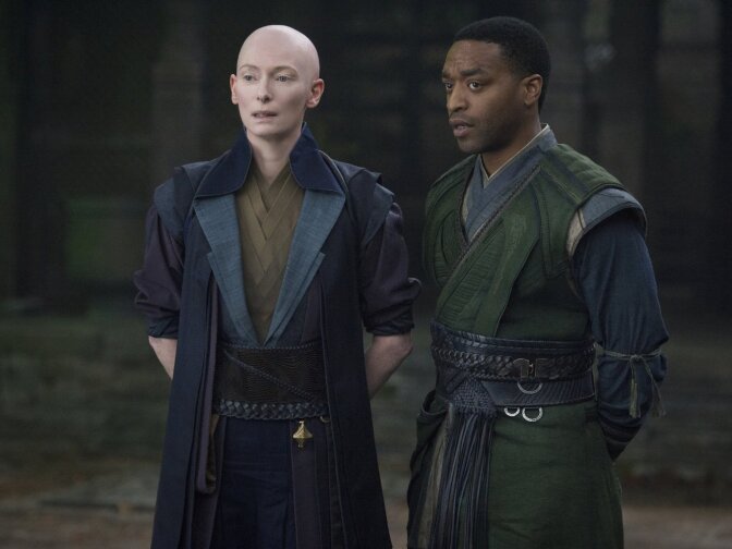 Tilda Swinton and Chiwetel Ejiofor in a scene from "Doctor Strange."
