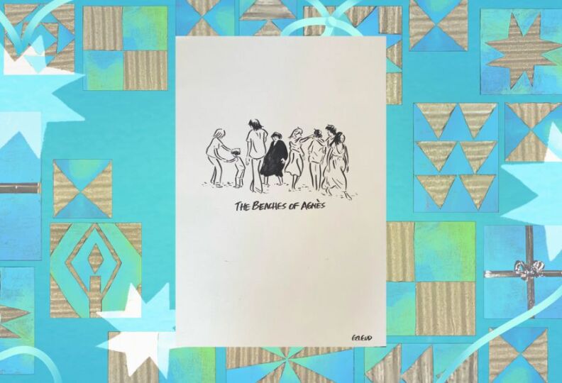 A cartoon shows off a group of people, some very young, some older, playing together outside.