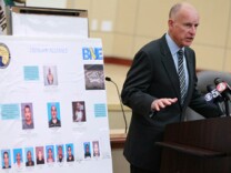 California Attorney General and Democratic candidate for governor Jerry Brown speaks during a news conference August 31, 2010 in Oakland, California. Attorney general Brown announced that law enforcement officers had arrested key members of the Nuestra Familia gang who had orchestrated crimes from inside prison using cell phones. Brown called for a solution to end the use of contraband cellular phones inside prisons.