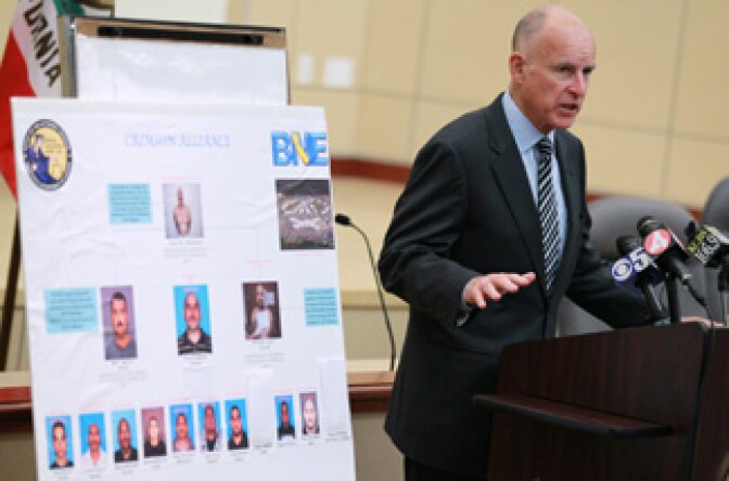 California Attorney General and Democratic candidate for governor Jerry Brown speaks during a news conference August 31, 2010 in Oakland, California. Attorney general Brown announced that law enforcement officers had arrested key members of the Nuestra Familia gang who had orchestrated crimes from inside prison using cell phones. Brown called for a solution to end the use of contraband cellular phones inside prisons.