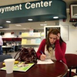 Brittney Nance fills out an application for food stamps at the Yolo County Department of Employment & Social Services March 6, 2009 in West Sacramento, California.