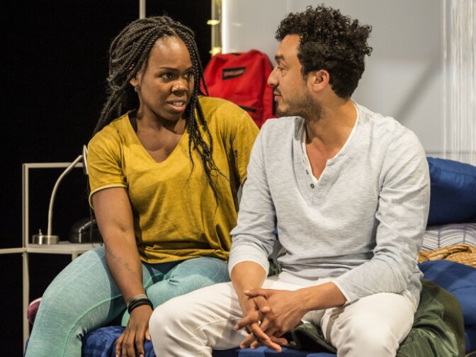 L-R: Nkechi (played by Ngozi Anyanwu) talks with her best friend-love interest, MJ (played by Wade Allain-Marcus) in "Good Grief." The play was written by Anyanwu and directed by Patricia McGregor. Photo by Craig Schwartz.
