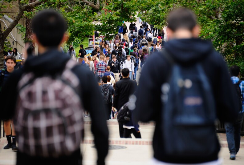 LOS ANGELES, CA - APRIL 23:  Students walk across the campus of UCLA on April 23, 2012 in Los Angeles, California. According to reports, half of recent college graduates with bachelor's degrees are finding themselves underemployed or jobless.  (Photo by Kevork Djansezian/Getty Images)