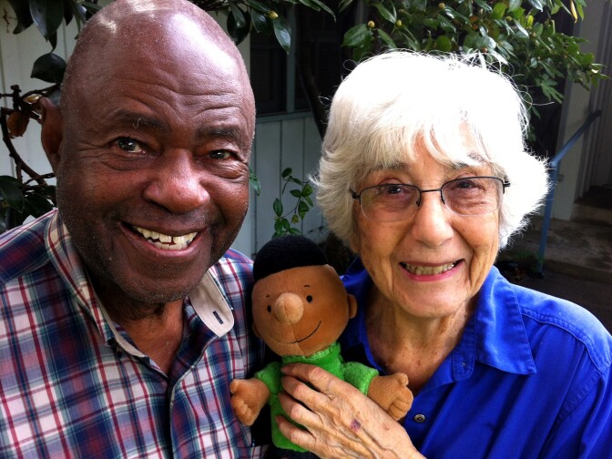 Ken Kelly, Harriet Glickman, and Franklin, the first black peanuts character. Kelly and Glickman wrote to Charles Schulz and convinced him to include a black character.