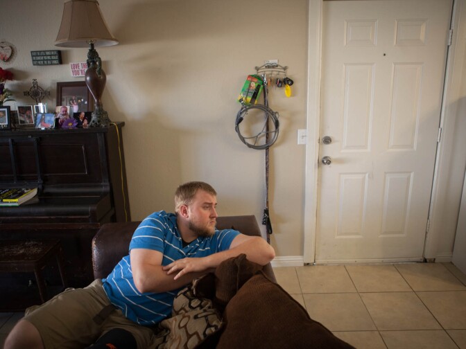 Aaron Maczynski talks with his girlfriend Desiree Escarcida.