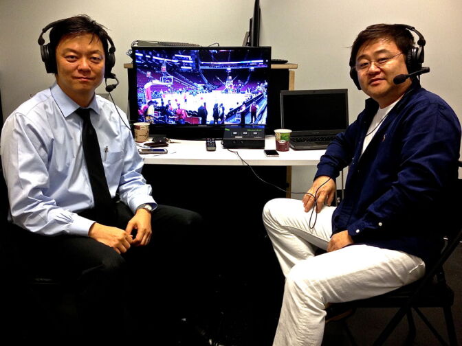 Friends wanted to know if the Lakers' new Korean announcers would be courts ide. In fact, they call the games from a storage room in El Segundo.
