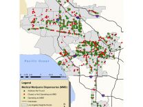 Graphic showing the locations of medical marijuana dispensaries in Los Angeles.